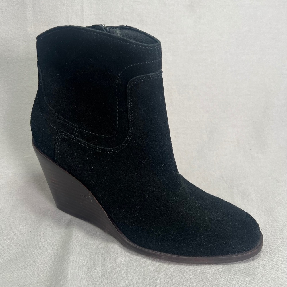 Lucky Brand Black Suede‎ Boho Western Americana Wedge Ankle Booties Size 7.5